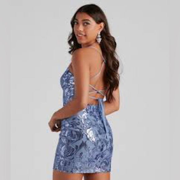 Windsor Strapless Navy Sequin Dress - Picture 3 of 14